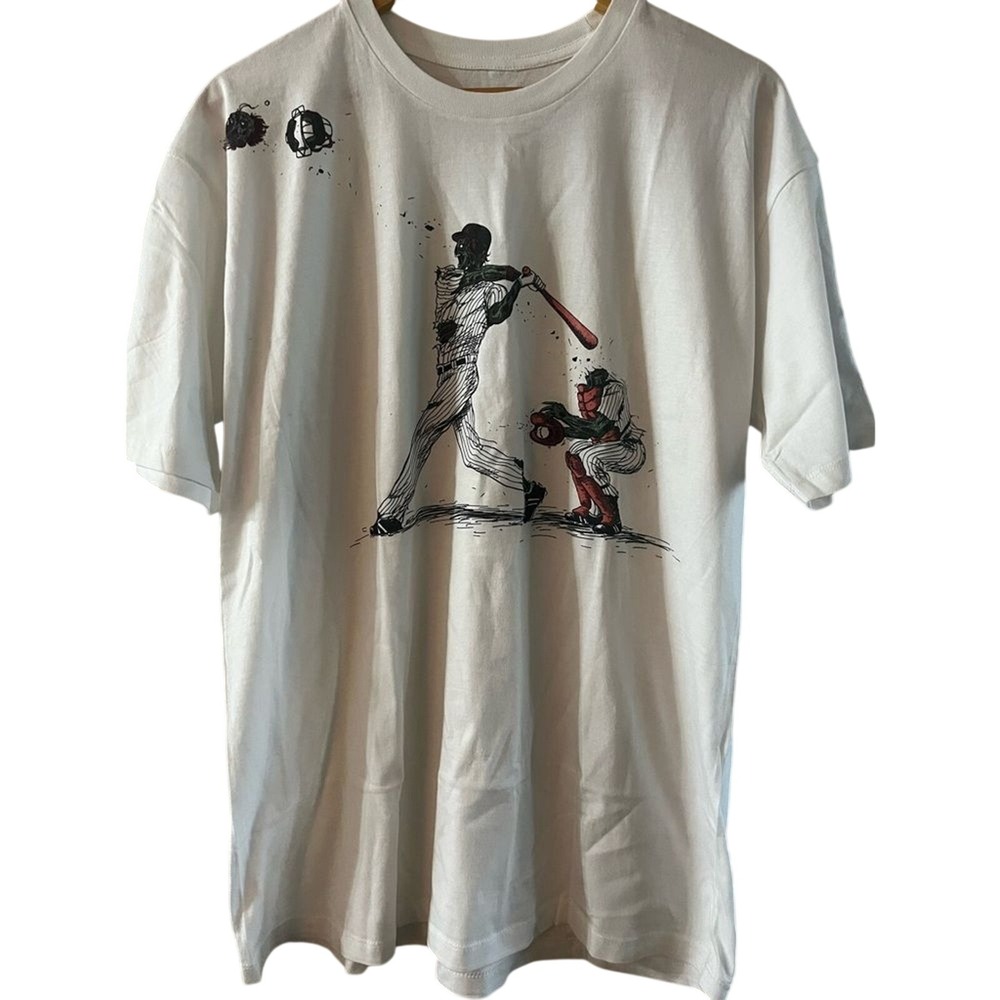 Men's Inkblitz SZ X-Large "Home Run" White Graphic Men's Shirt Baseball Player